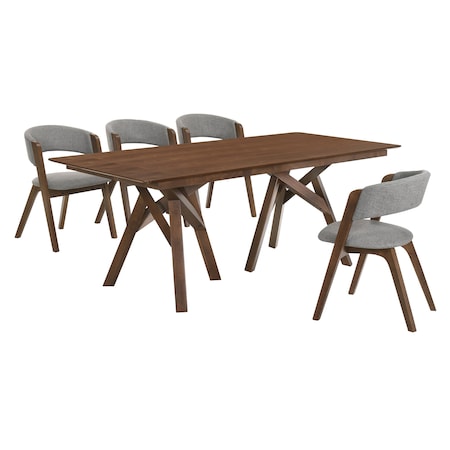 Armen Living Cortina and Rowan 5 Piece Walnut Rectangular Dining Set SETCODIWA5B